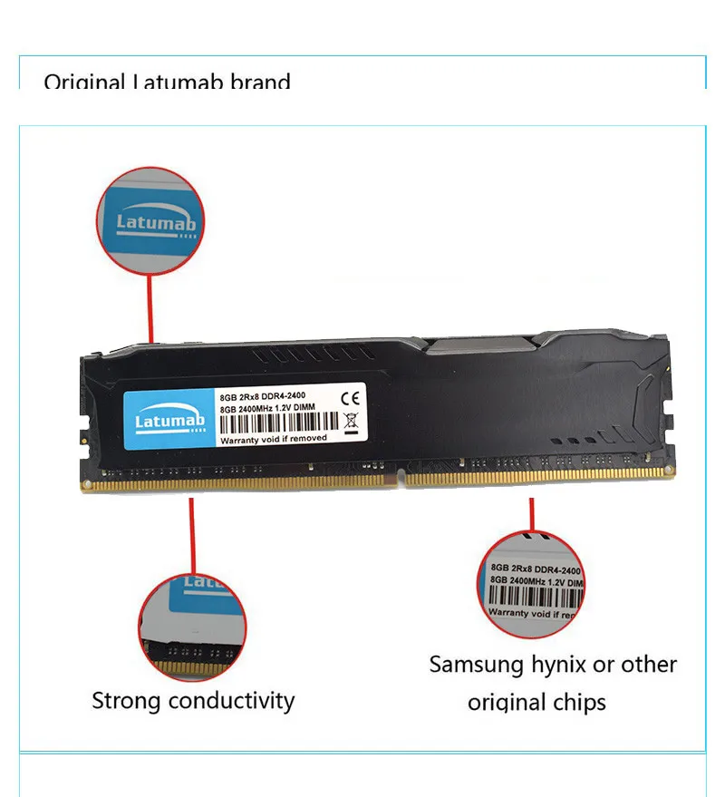  Latumab DDR4 Ram 8GB 16GB 32GB 2400mhz Desktop DIMM Desktop Memory Support Motherboard 288 Pins Des