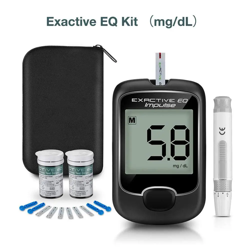 Портативный автоматический измеритель уровня глюкозы в крови тест-полоски диабет глюкометр монитор сахара в крови для диабетического домашнего теста уход - Цвет: Exactive EQ Kit mg