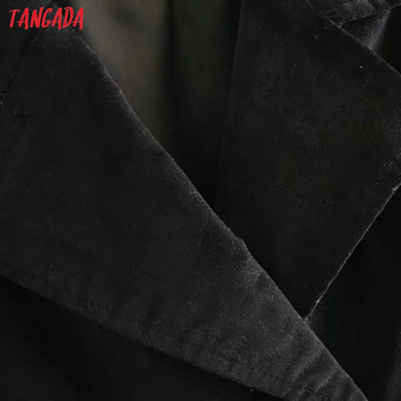 Tangada женский зимний черный бархатный пиджак короткий стиль длинный рукав элегантный женский винтажный Блейзер 6P73