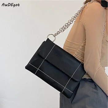 

Simple Design Envelope Crossbody Shoulder Bag for Women 2020 Black Messenger Bag Metal Chain Sling Bag Wholesale Lady Hand Purse