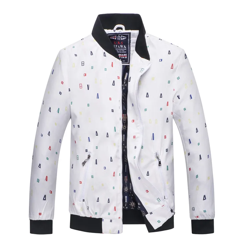 

Full Print Jacket Men Fashion Casual Business Shark Jacket Bomber Jacket Mens Stand Collar Coats Homme Clothes Stand Rib sleeve