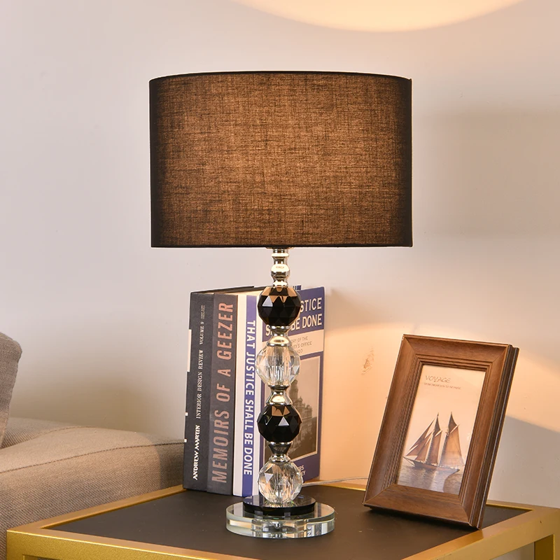 

Black Clear Crystal Ball Table Lamp Led Black Lampshade Bedside Lamp Remote Control Button Switch 110v 220 EU Plug Warm Lighting