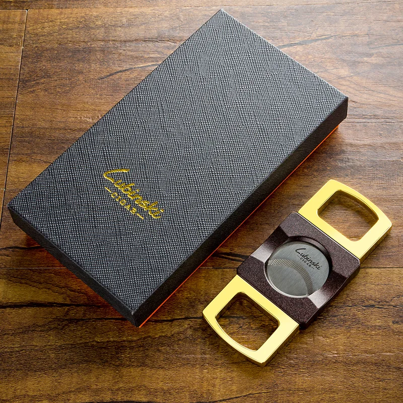 LUBINSKI Stainless Steel Dual Blades Cigar Cutter Sharp Round Cutting Hole Tobacco Cutting For Cigars With Gift Box