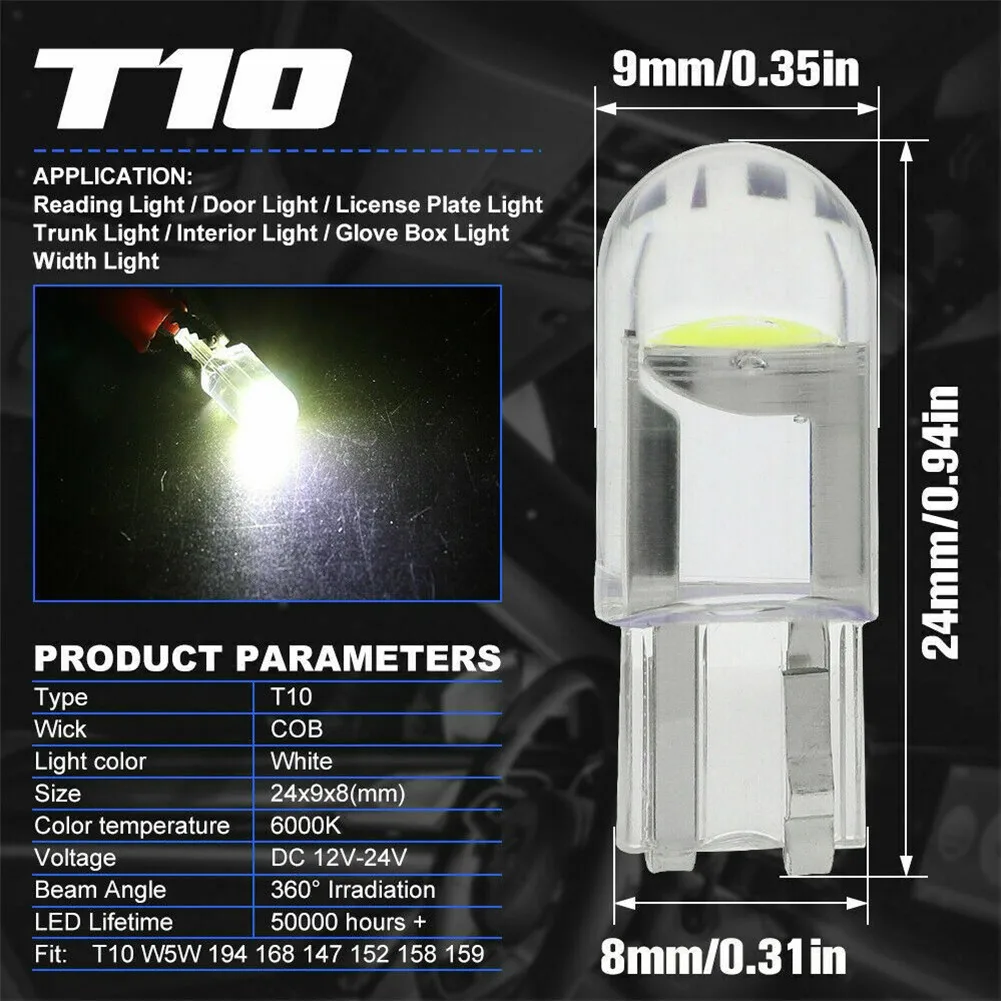 20PCS Light Bulbs T10 COB Car Interior LED Bulbs Dome Reading Map Light 6000K White Durable Interior Accessories Fit Most Car