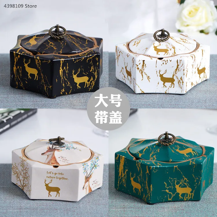 Marble Ceramic Ashtray Nordic Light Luxury Large Ashtray With Lid