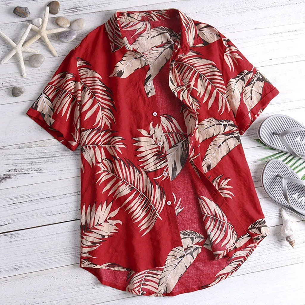 Hawaiian Printed Short sleeve Men's shirt Casual Shirt men Summer Casual Loose Beachwear Buttons Male Blouse Tops