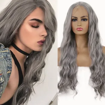 

Charisma Synthetic Hair Sliver Grey Body Wave Wig For Women Daily Wear Glueless Heat Fiber Lace Front Wigs With Middle Parting
