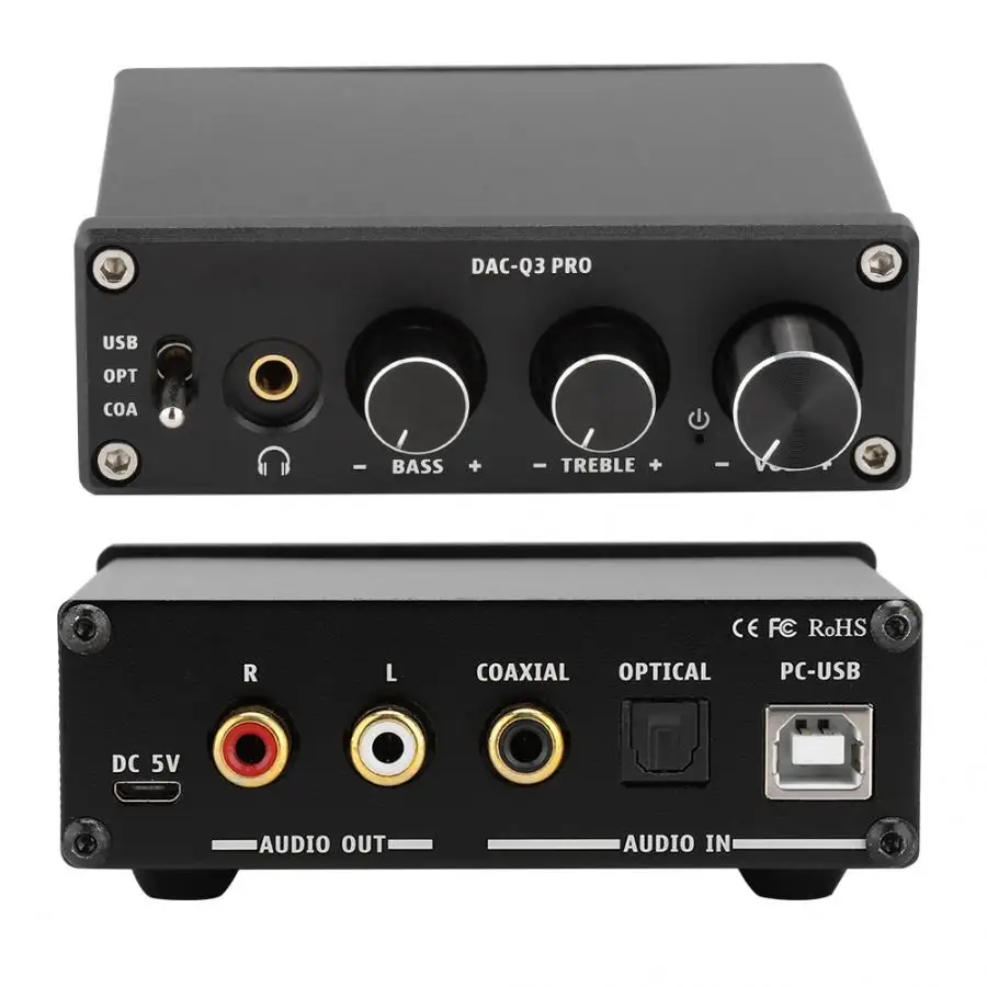 AC-Q3 PRO 3,5 мм Jack цифро-аналоговый аудио декодер конвертер с усилитель для наушников волоконно-оптический коаксиальный сигнал RCA Выход