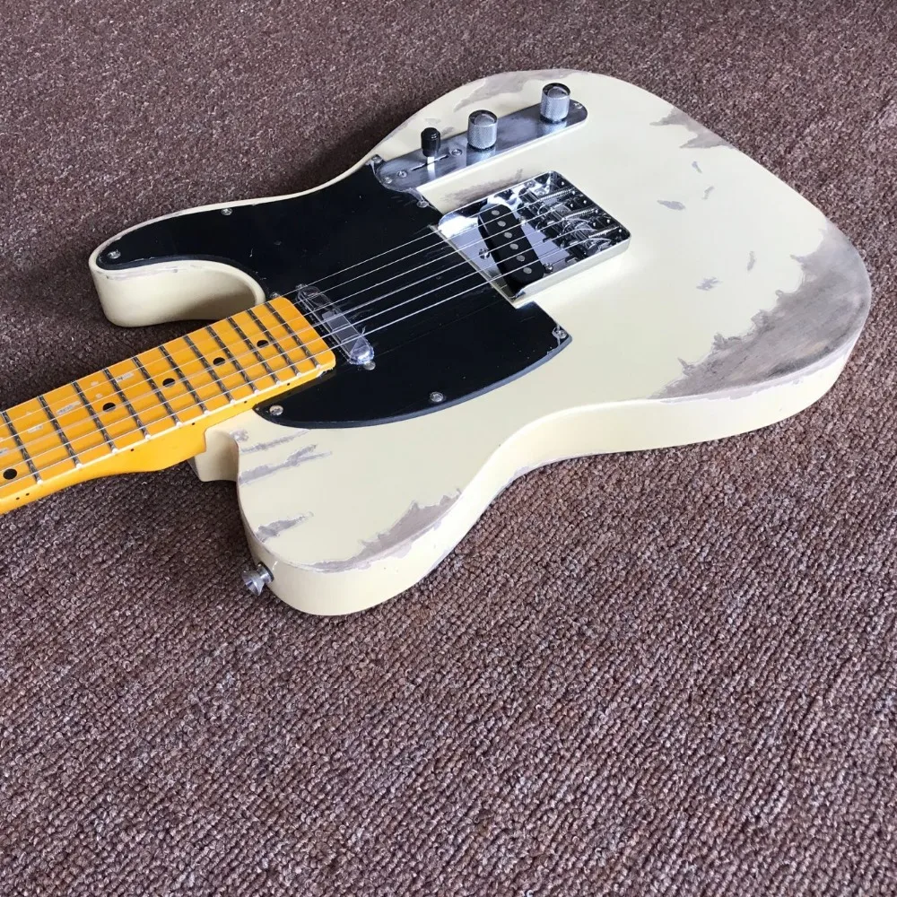 custom shop,classical TELE 6 Strings Maple fingerboard Electric Guitar,telecasterr gitaar relics by hands.cream color guitarra269 (4)
