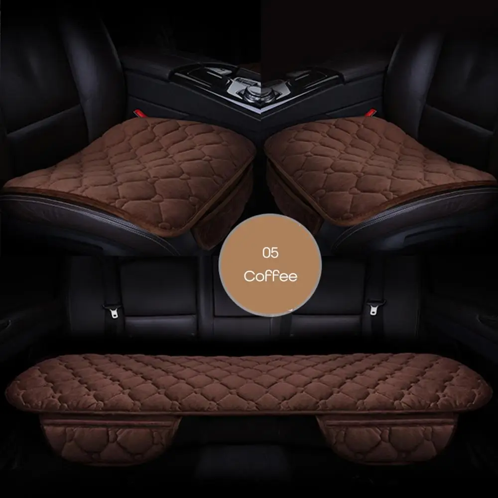 Car Seat Cover Velvet Seat Cushion Winter Warm Universal Front Rear Back Chair Seat Pad for SUV Vehicle Auto Car Seat Protector - Название цвета: Set-Coffee