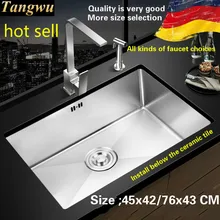 Обычная кухонная ручная раковина одинарная мойка 304 пищевой нержавеющей стали Горячая 45x42/76x43 см