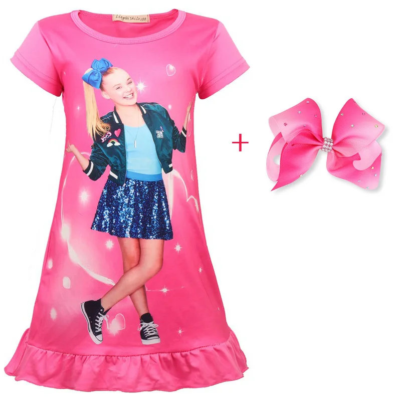 Jojo Siwa/Новые летние платья для девочек; платье для девочек; детская одежда; одежда для сна; платье принцессы на день рождения с бантом для волос; Радужная ночная рубашка; костюмы
