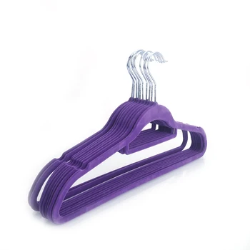 

【US Warehouse】10pcs 45*0.5*24.5 Plastic Flocking Clothes Hangers with Rail Purple Hangers
