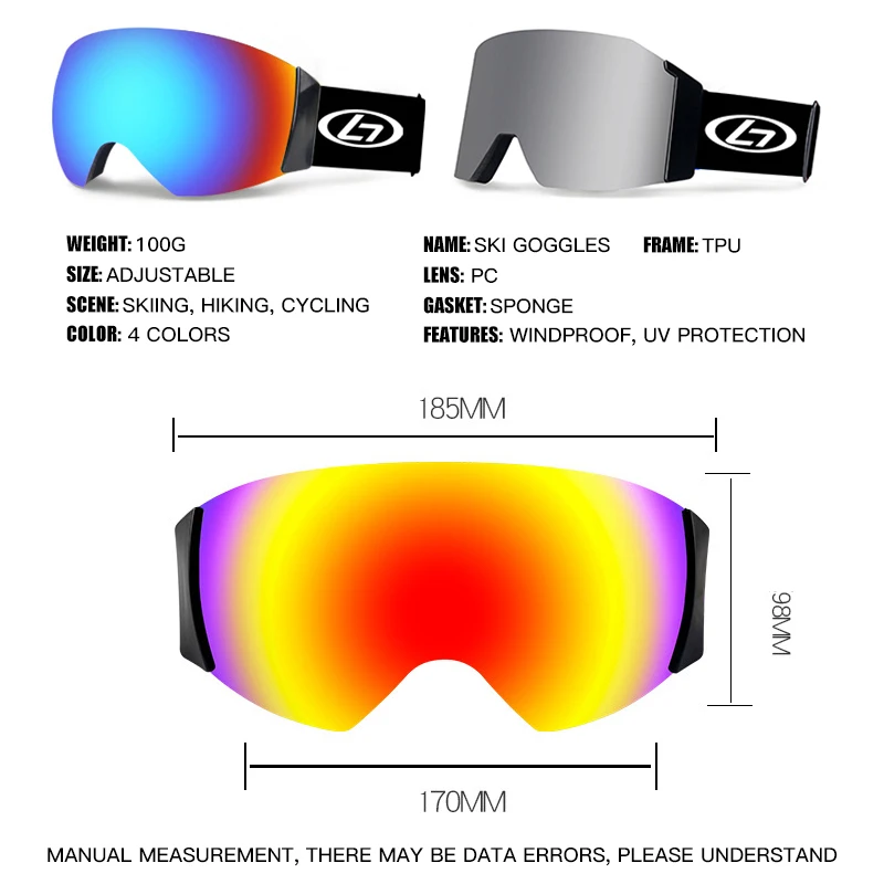 Мужские, женские, без рамки, Uv400, противотуманные, лыжные очки, большая Лыжная маска, зеленые линзы, очки для велоспорта, лыжного спорта, кемпинга, сноубординга, очки