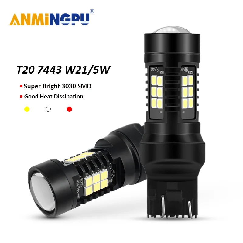 ANMINGPU 2x сигнальная лампа Led T20 7443 W21 5 Вт 7440 WY21W W21W 3030 чипы 3156 P27W 3157 P27/7 для Автомобили