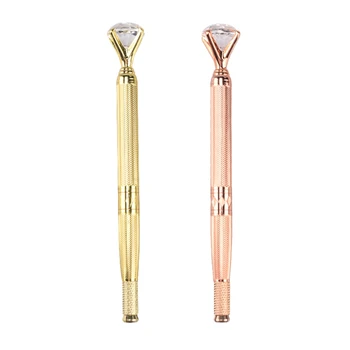 

2x Manual Eyebrow Tattoo Pen Microblading Tattoo Pen Permanent 3D Eyebrow Lip Embroidery Munsu Tebori with Crystal Diamond(Gold&