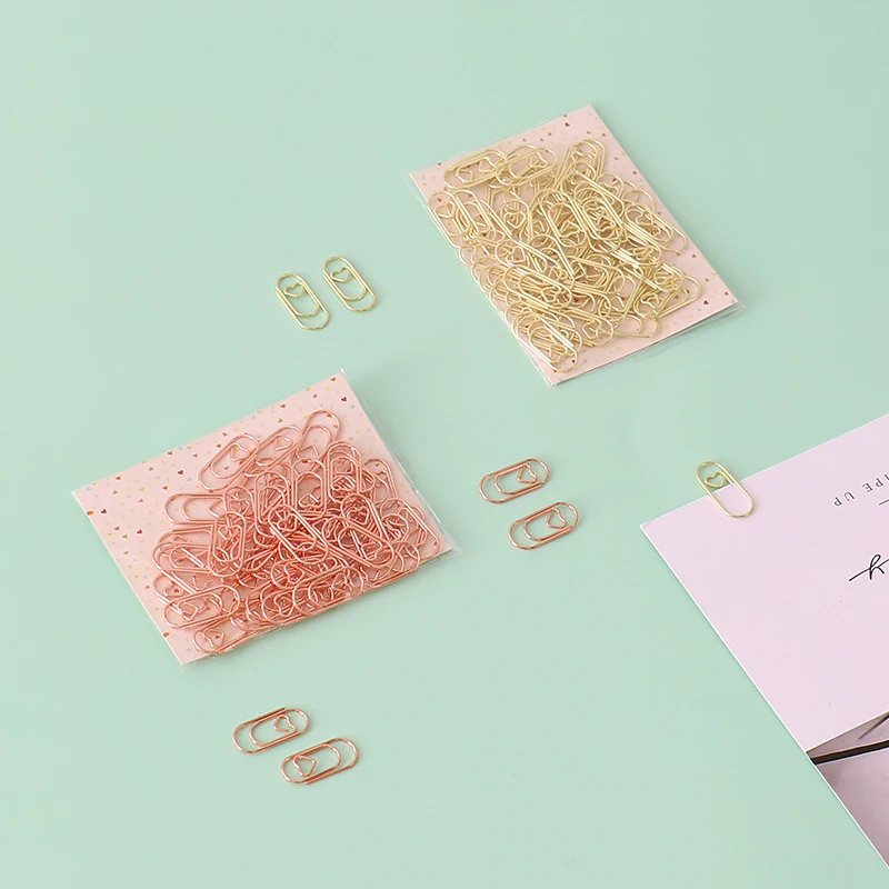 Mini Heart Gold Rose Bronze Vintage Color Clip Bookmark Binder Clip Office Accessories Paper Clips Patchwork 50pcs /bag paper clips,binder clips,mini bookmark