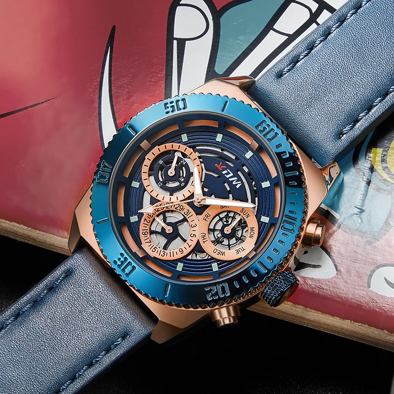 

KDM Men Sport Military Watches Waterproof Watch Analog Quartz Leather Band Date Calendar Clock Wristwatch