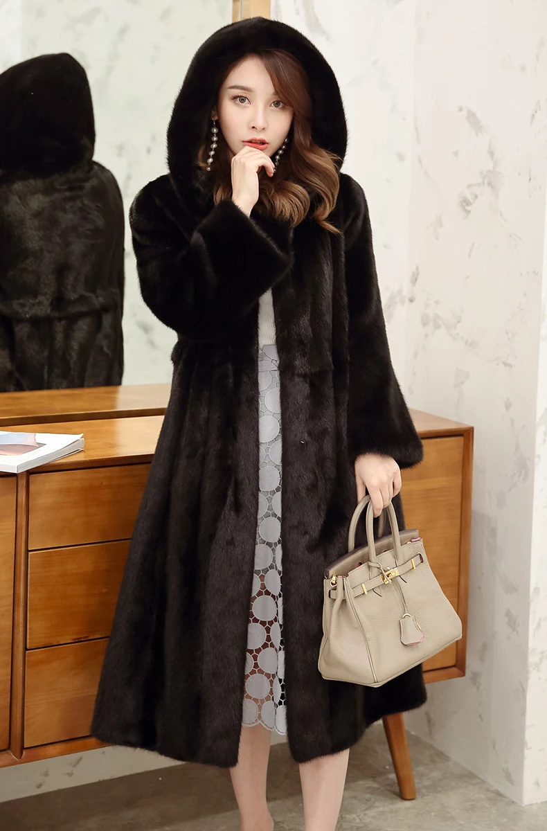 new mink fur coat Slim and long sections fur coat 1009