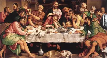 

2 Hand Painted Art Paintings by College Teachers - The Last Supper Jacopo da Ponte Christian Jesus - Oil Painting on Canvas