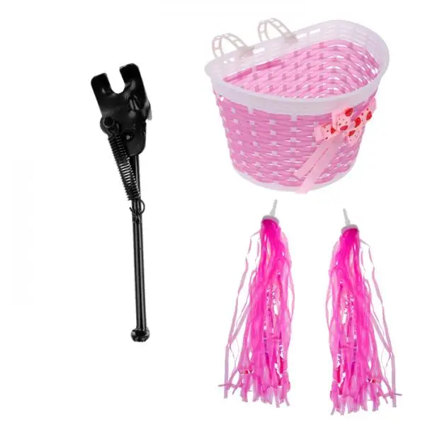 Bike Streamers Handlebar Grip Tassels +Bicycle Front Basket + Kickstand Rear