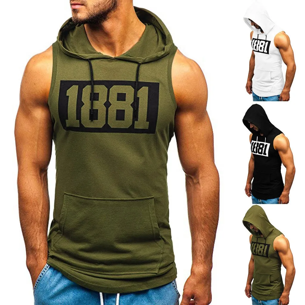 Camiseta de algodón sin mangas con capucha para hombre, ropa deportiva de marca para gimnasio y musculación