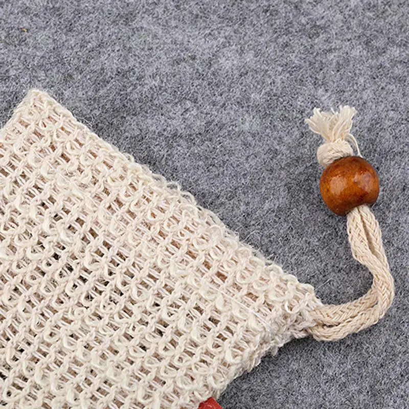 6pcs Exfoliating Soap Pouch Scrubbing Foam Net with Wooden Bead Handmade Soap Storage Bags for Bath Shower