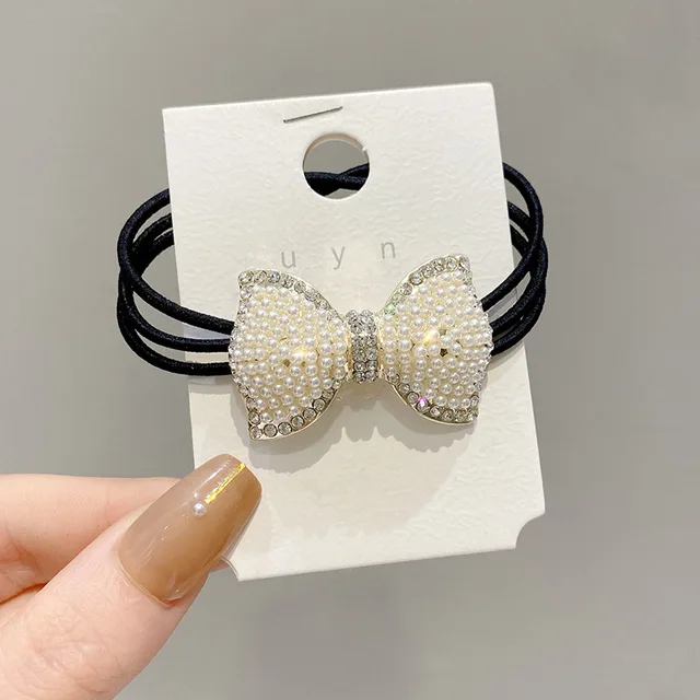 Fashion Rhinestone Hair Bands Hair Scrunchies Women Elastic Hair Bands Ties Rope Bands Ponytail Bands Hair Accessories F240 Pearls