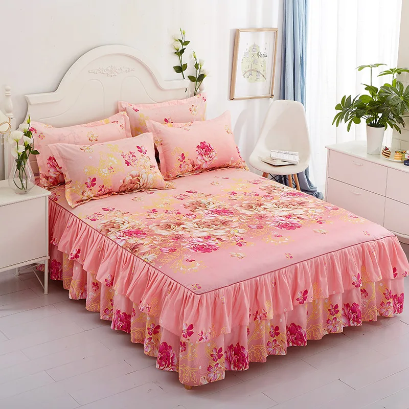 Цветочный Фламинго узор полиэстер гофрированные покрывала кровать юбка Королева покрывала постельное белье Простыня Постельные принадлежности Набор Рождественский Декор - Цвет: F