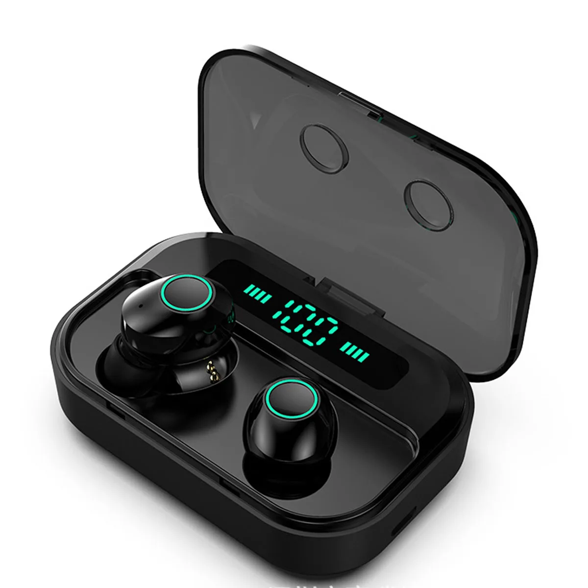 TWS bluetooth 5,0 наушники светодиодный дисплей истинные беспроводные 8D стерео 2200 мАч водонепроницаемые спортивные наушники гарнитура с микрофоном для телефона - Цвет: Черный