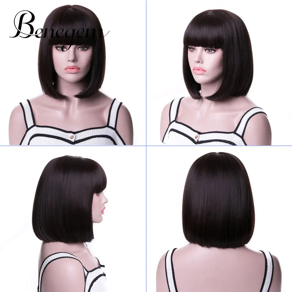 Benegem Blonde Bob Wig Short Wig with Bangs 14 Women Wig Synthetic Halloween Cosplay Party Wig