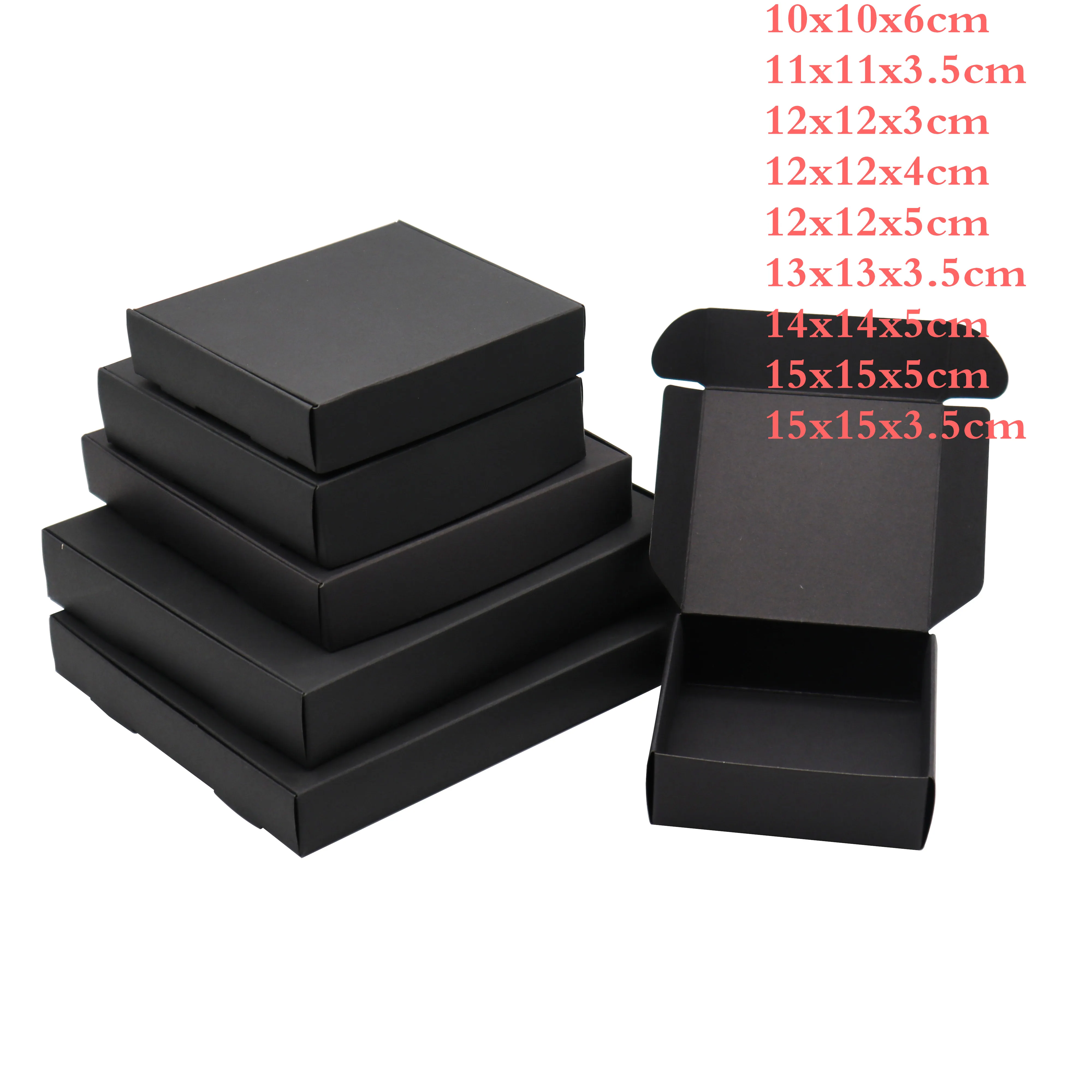 

50Pcs/ Multi-size Square black Paper Gift Box Handmade Soap Box Jewelry Cookies Gift Candy Box Wedding Gift Box Party Supplies
