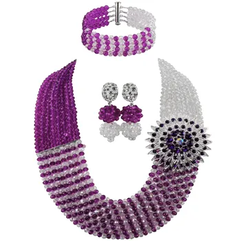 

Majalia classic fashion Nigerian wedding African jewelry set Purple and Clear AB crystal necklace bridal jewelry sets 8jb-36