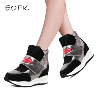 

EOFK Women Sneakers Women's Casual Boots Spring Autumn Ankle Boots Height Increasing High Top Patchwork Sneakers Shoes Woman