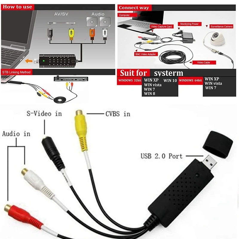 Легкая крышка USB 2 0 Видео ТВ DVD VHS DVR Cap ture Adapter Audio Card для Windows|DVR-карты| |