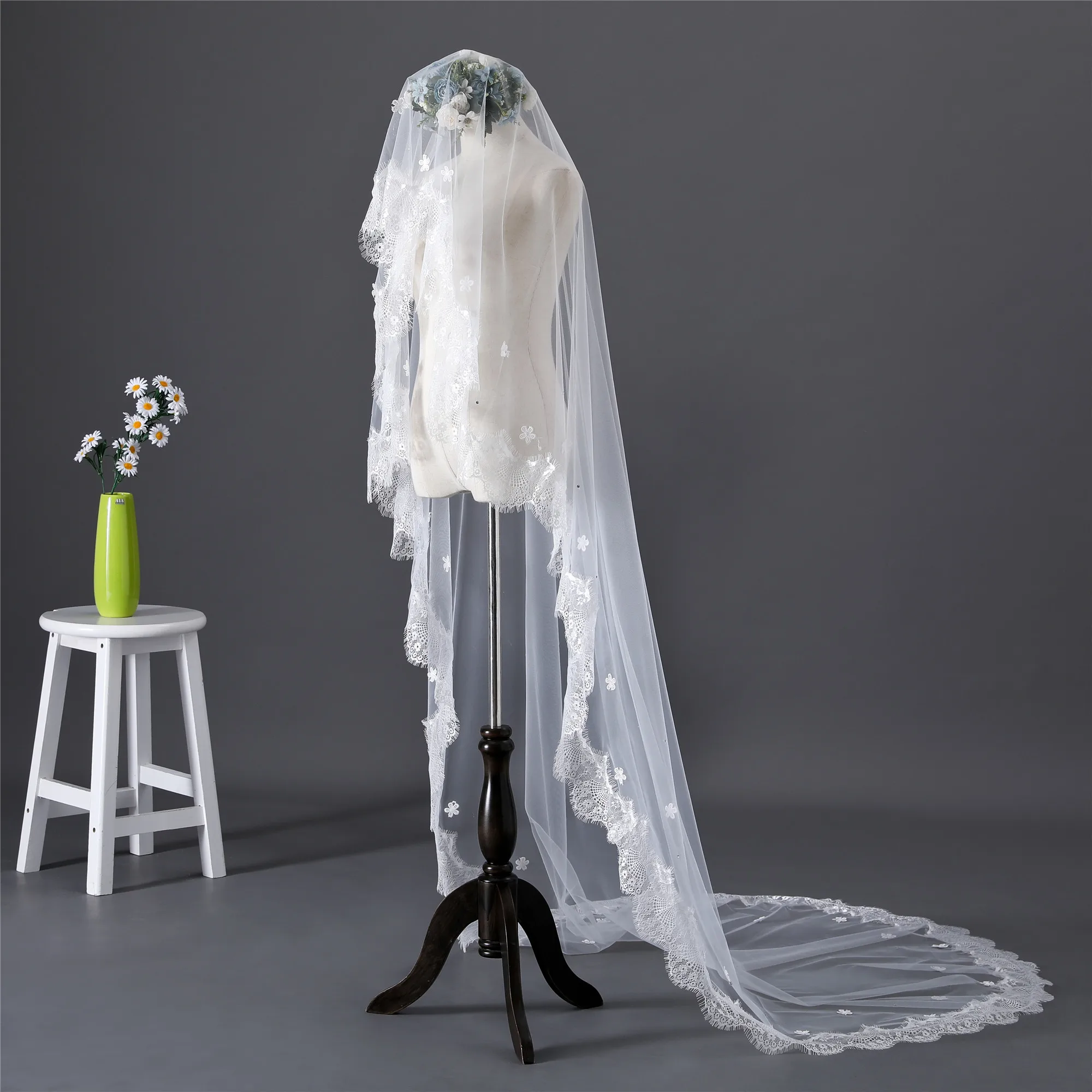 Erosebridal Новое поступление собор 3 ярда Фата невесты bead edge свадебная фата длиной Для женщин, приталенный смокинг, брендовый модный белый свадебный вуаль изготовление размеров под заказ