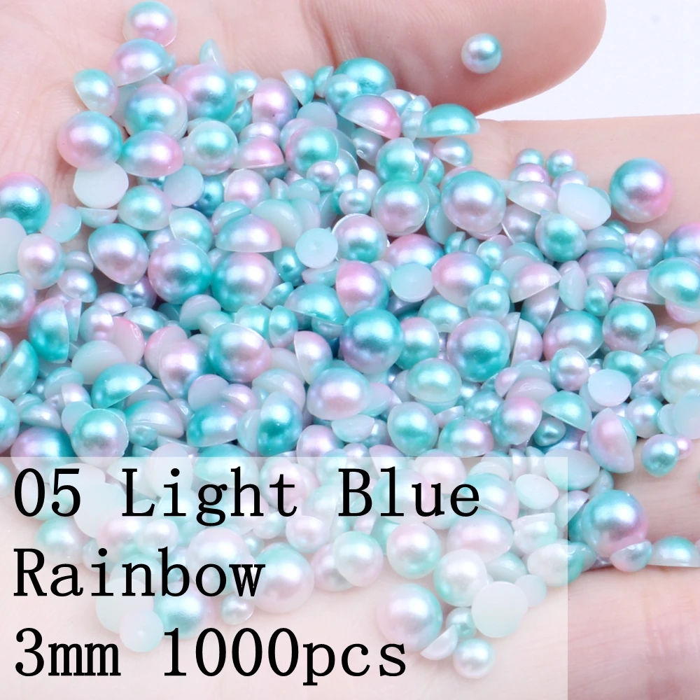 05 LIGHT BLUE 3mm Малый пакет 3/4/5/6 мм роз и светильник синий и яркой фиолетовой юбкой Цвет полукруглые жемчужины с плоской задней имитация DIY украшения для ногтей - Цвет: 05 LIGHT BLUE 3mm