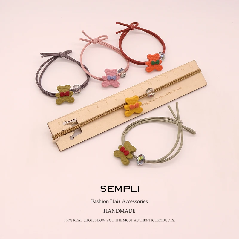 Sempli высокая эластичность нейлоновые эластичные резинки для волос пластиковый медведь с бусинами для девочек женские резинки Детские аксессуары для волос