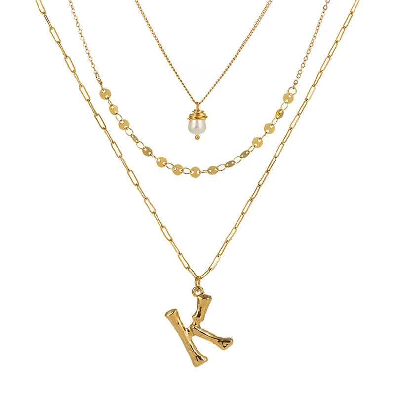 Богемное ожерелье с 26 буквами, золотой цвет, алфавит, блестки, жемчужное многослойное ожерелье с подвеской, Женские Ювелирные изделия для друзей - Окраска металла: K