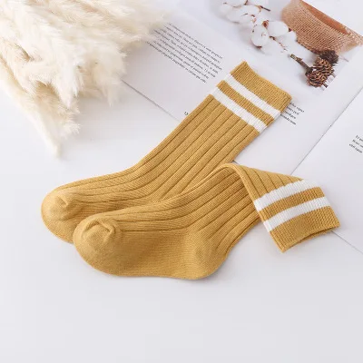 Striped Mustard Skarpetki/детские носки для мальчиков и девочек; детские гольфы; однотонные Детские Школьные носки; Прямая поставка; INS - Цвет: Striped Mustard