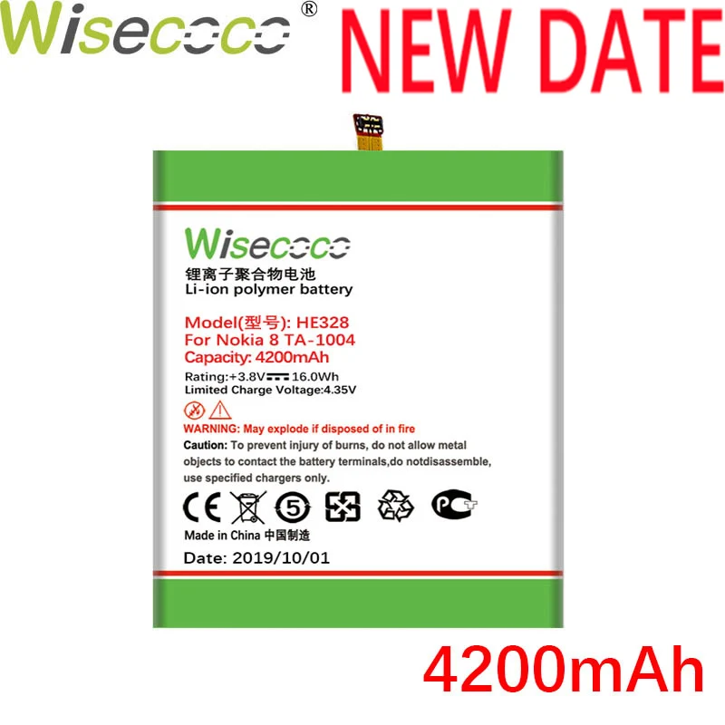 Wisecoco HE328 4200 мАч мощный аккумулятор для Nokia 8 TA-1004 N8 H 328 Замена аккумулятора телефона+ номер отслеживания