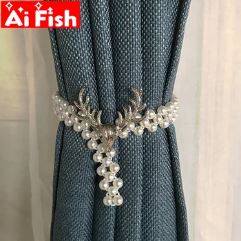

Window Curtain Special Pearl Curtain Bandage with Gold Deer Head Nordic Simple Creative Tie Rope Curtain Accessories MY461C
