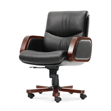 High Quality Leather Boss Chair Wood Armrest Executive Chair Genuine Leather Reclining Computer Chairs for Office Furniture