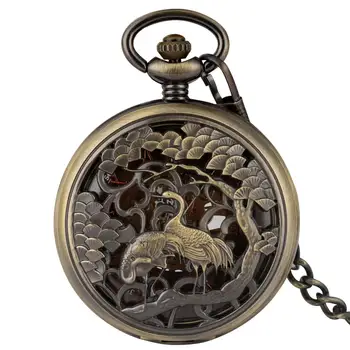 

Creative Hand-winding Mechanical Pocket Watch Men Unique Bronze Hollow Out Cover Case Pocket Watches Rough Chain Pendant Watch