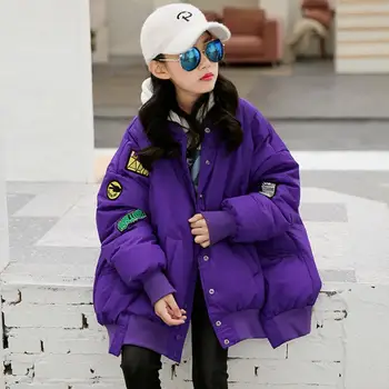 

Winter Fashion Children Cotton Coats back letter print Patch Warm Parka Girls Loose Oversize Outerwear Modis kids jackets Y2330