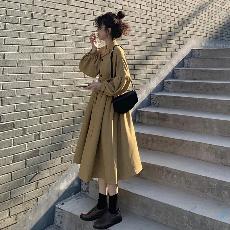 

2020 Early Spring New Style WOMEN'S Dress French Retro Trench Coat over-the-Knee Weep Yafeng INS Mid-length Full Body Dress Wint