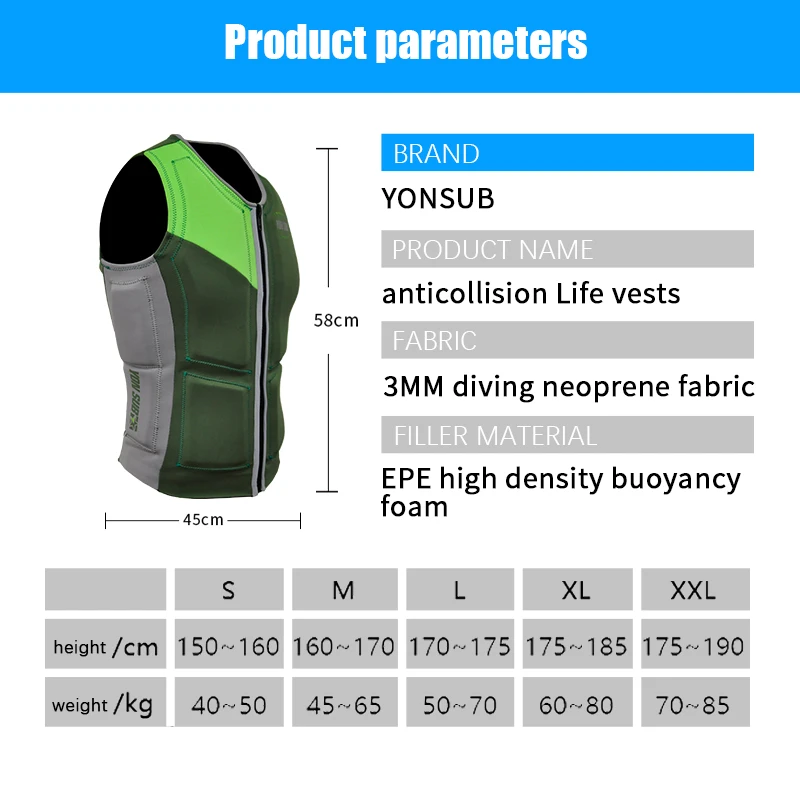 Outdoor Rafting Neoprene Life Jacket Adult Safety Life Vest Water Sports Fishing Kayaking Boating Swimming Drifting Tight Wear life jacket
