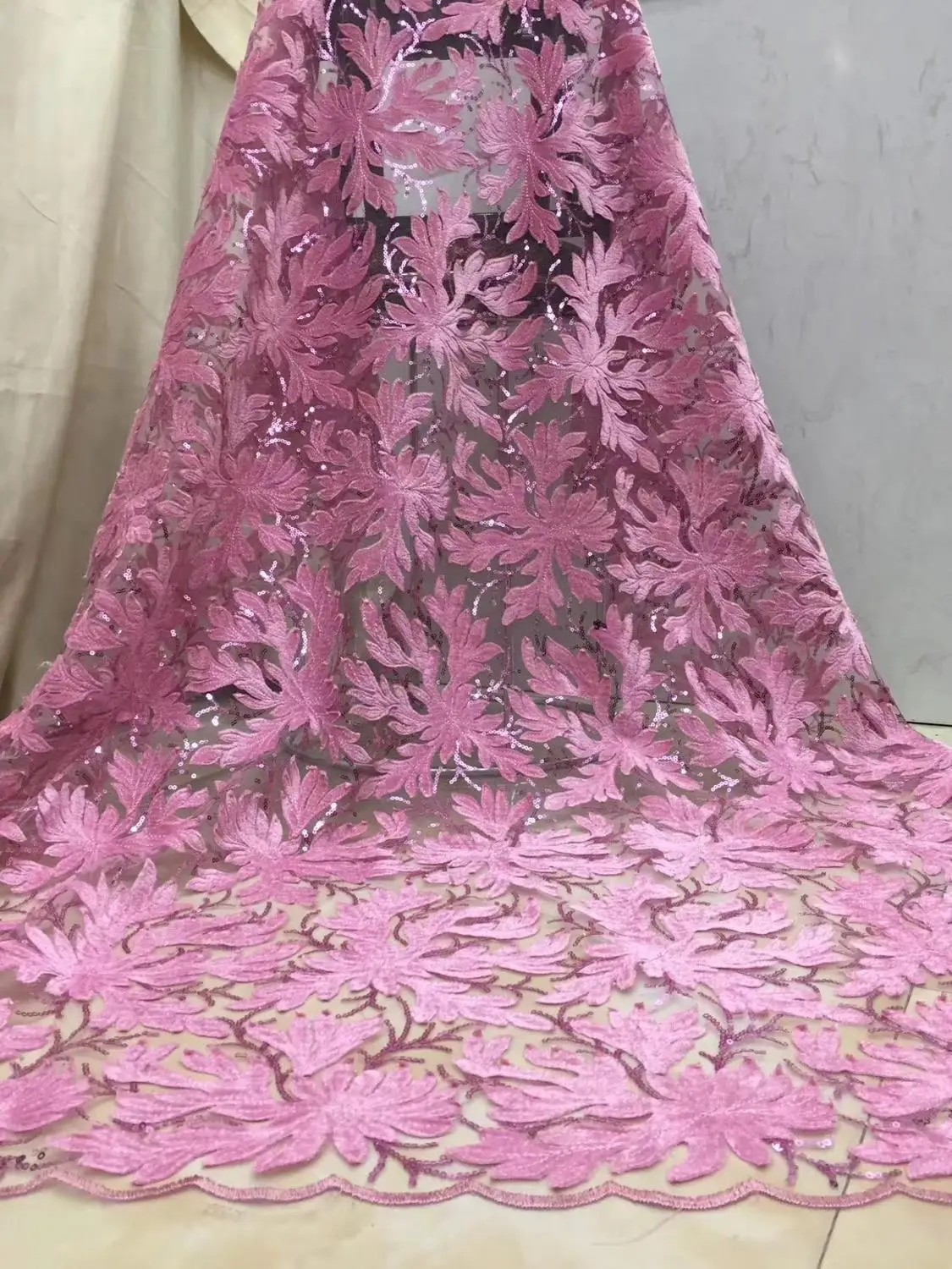 

African beads Embroidered Mesh Lace Fabric For Women Party Dress Lace African Stone Guipure Net Lace Material