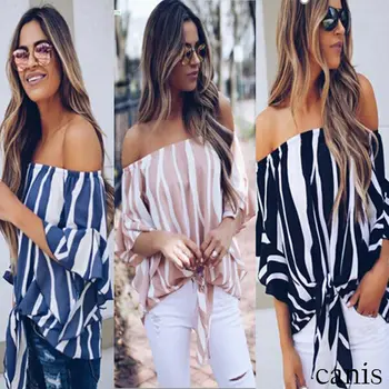 

Womens Bardot Off Shoulder Tops Ladies Summer Casual Loose T Shirt Blouse 6 - 16