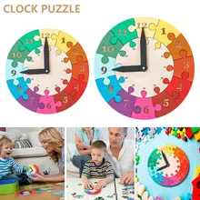 Puzzle d'horloge en bois coloré, jouet éducatif éducatif, blocs de construction, jouets Montessori pour enfants